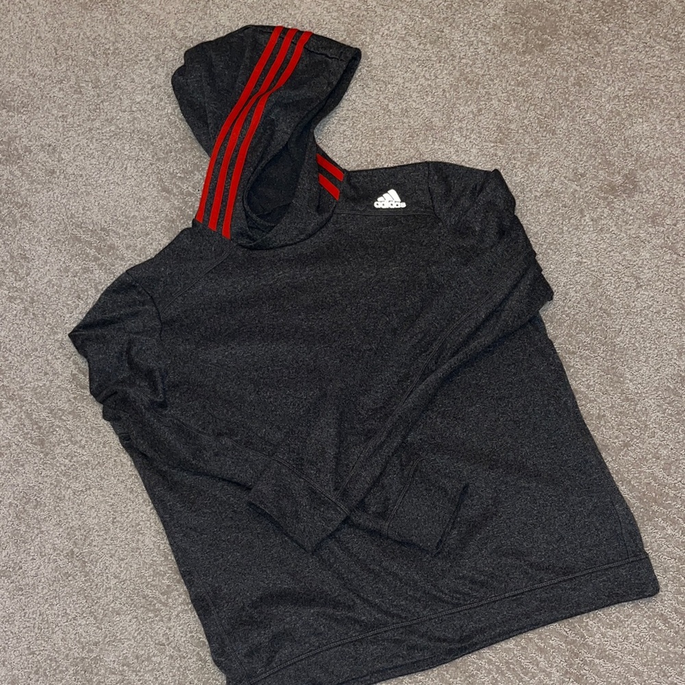 Adidas Women's Charcoal Hoodie with Red Stripes sz Large